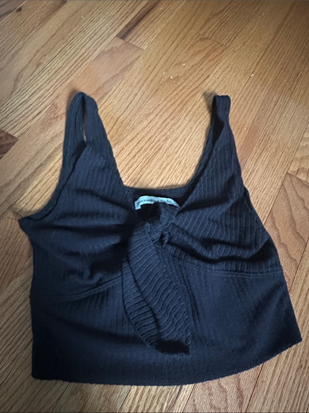 Abercrombie & Fitch Black Ribbed Tie-Front Crop Tank